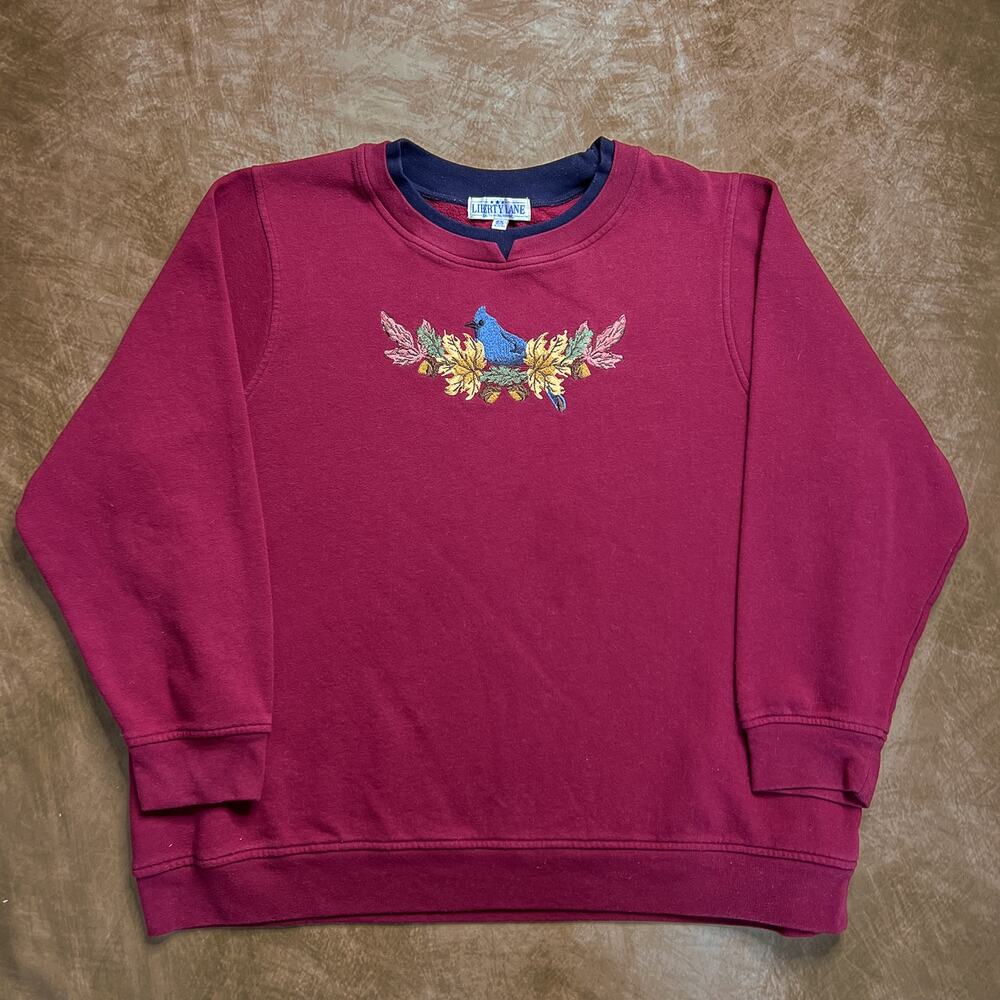 Liberty Lane Vintage Embroidered Blue Bird Foliage Crewneck Sweatshirt Womens 2X